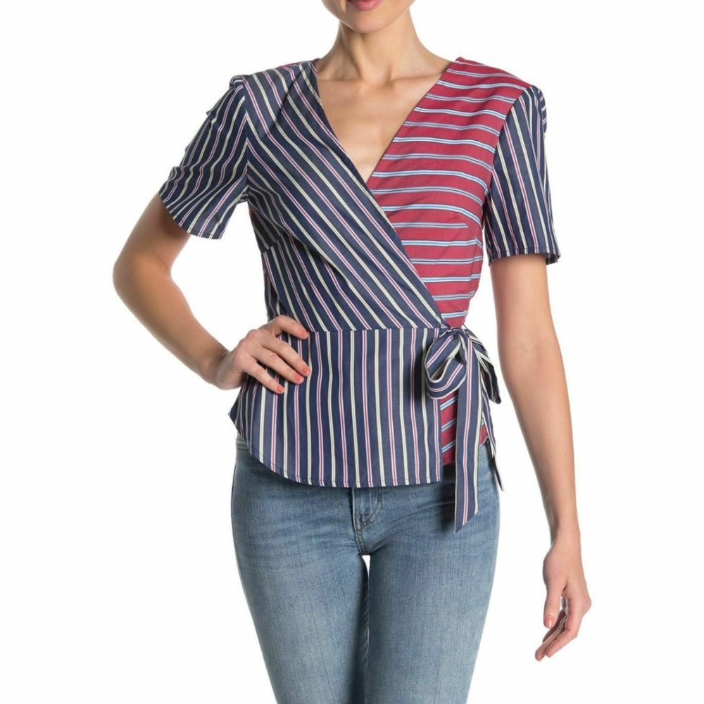 NWT! BCBGeneration Mixed Stripe Surplice Top SZ: L